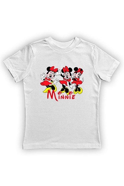 Minnie Mouse baskılı pamuklu penye kumaş yazlık çocuk tişört