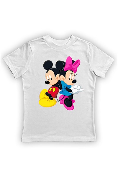 Minnie Mouse baskılı pamuklu penye kumaş yazlık çocuk tişört