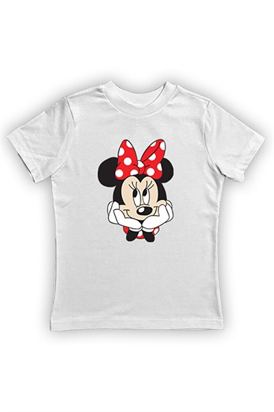 Minnie Mouse baskılı pamuklu penye kumaş yazlık çocuk tişört