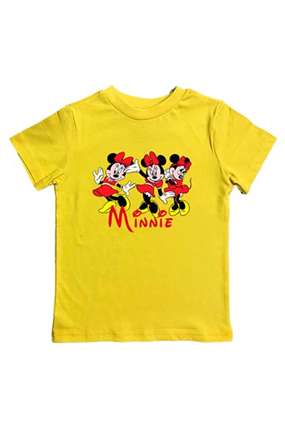 Minnie Mouse baskılı pamuklu penye kumaş yazlık çocuk tişört