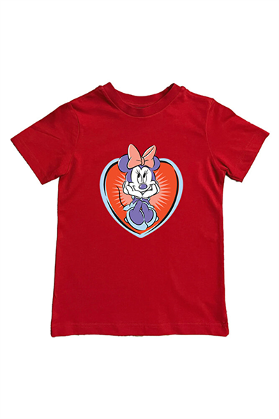 Minnie Mouse baskılı pamuklu penye kumaş yazlık çocuk tişört