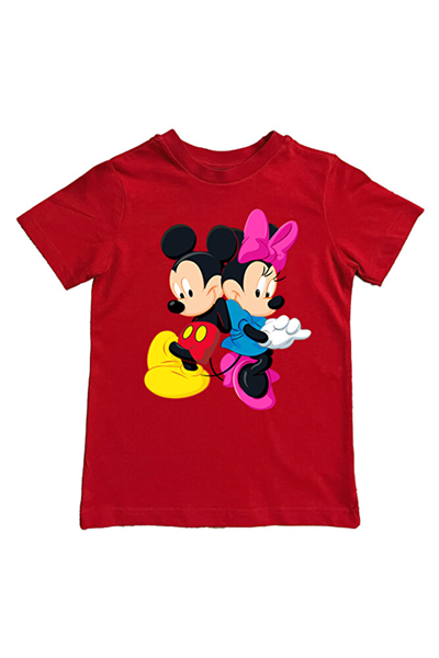 Minnie Mouse baskılı pamuklu penye kumaş yazlık çocuk tişört