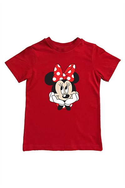Minnie Mouse baskılı pamuklu penye kumaş yazlık çocuk tişört