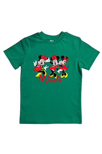Minnie Mouse baskılı pamuklu penye kumaş yazlık çocuk tişört