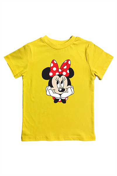 Minnie Mouse baskılı pamuklu penye kumaş yazlık çocuk tişört