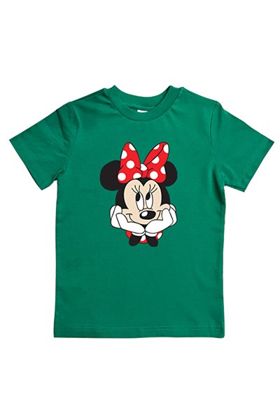 Minnie Mouse baskılı pamuklu penye kumaş yazlık çocuk tişört