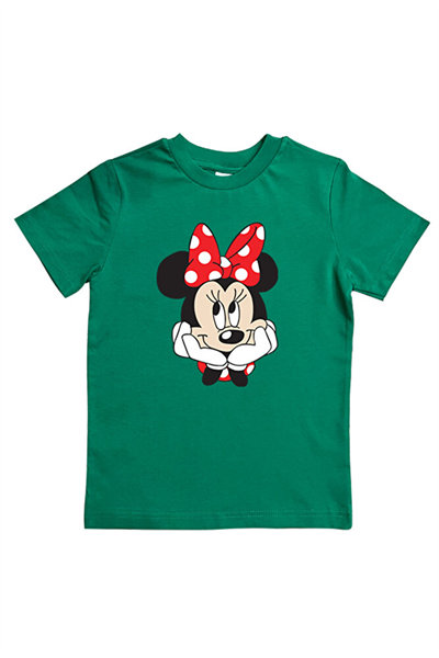 Minnie Mouse baskılı pamuklu penye kumaş yazlık çocuk tişört