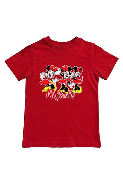 Minnie Mouse baskılı pamuklu penye kumaş yazlık çocuk tişört