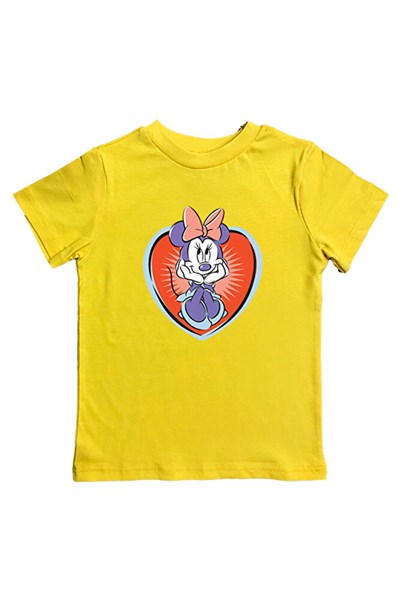 Minnie Mouse baskılı pamuklu penye kumaş yazlık çocuk tişört