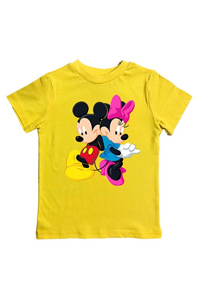 Minnie Mouse baskılı pamuklu penye kumaş yazlık çocuk tişört