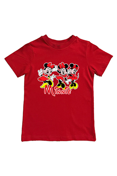 Minnie Mouse baskılı pamuklu penye kumaş yazlık çocuk tişört