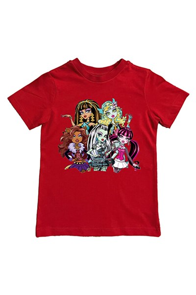 MONSTER HIGH baskılı pamuklu penye kumaş yazlık çocuk tişört