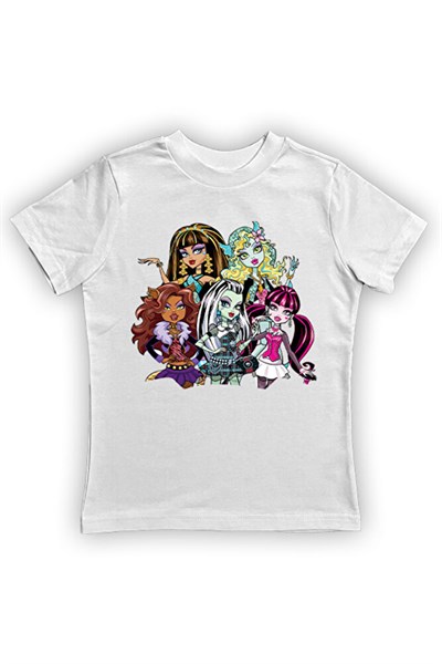 MONSTER HIGH baskılı pamuklu penye kumaş yazlık çocuk tişört