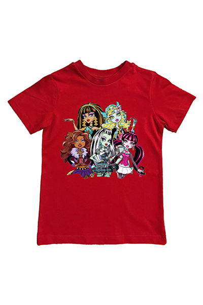MONSTER HIGH baskılı pamuklu penye kumaş yazlık çocuk tişört