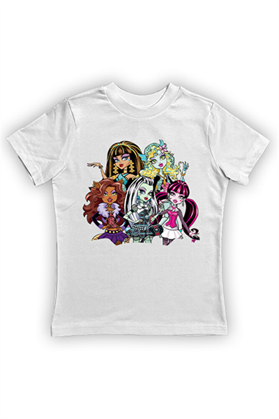 MONSTER HIGH baskılı pamuklu penye kumaş yazlık çocuk tişört