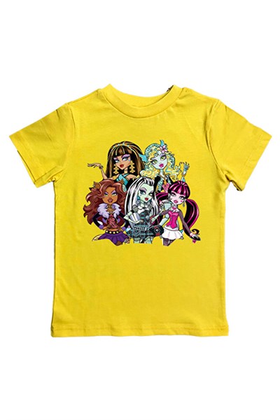 MONSTER HIGH baskılı pamuklu penye kumaş yazlık çocuk tişört