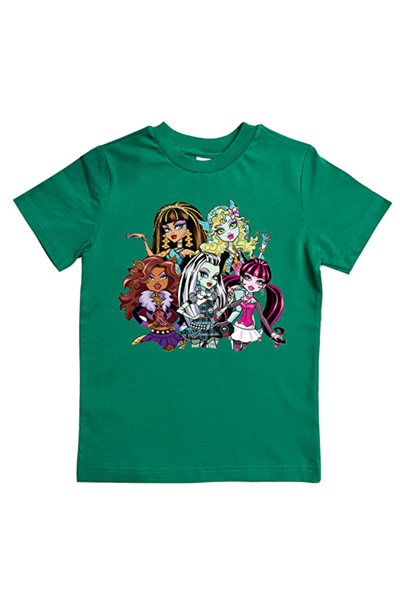 MONSTER HIGH baskılı pamuklu penye kumaş yazlık çocuk tişört