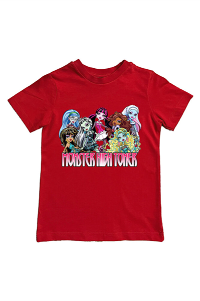 MONSTER HIGH baskılı pamuklu penye kumaş yazlık çocuk tişört