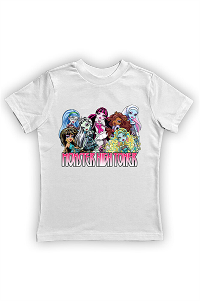 MONSTER HIGH baskılı pamuklu penye kumaş yazlık çocuk tişört