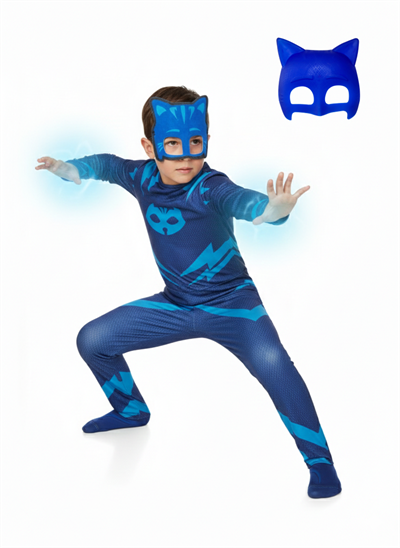 Pija Maskeliler Kostüm Catboy Kedi Çocuk (MAVİ) 2 Maskeli Pelerinli Kostüm