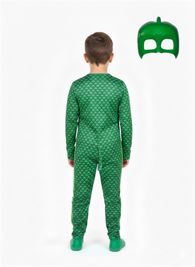 Pijamaskeliler Kertenkele Çocuk Kostüm - Tulum + 2 Adet Maske Set -gekko Owlette Catboy