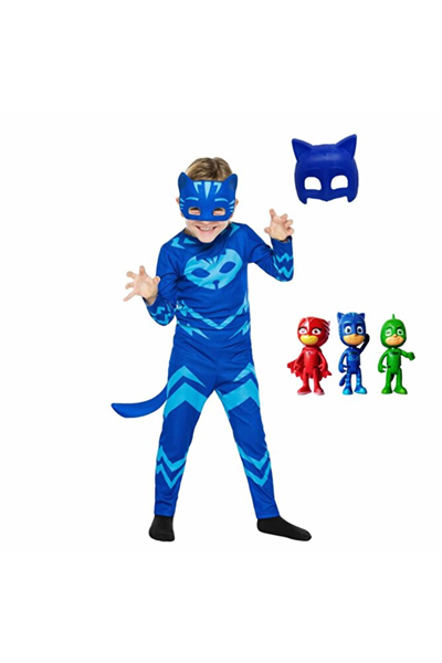 Pj Mask Pija Maskeliler 3lü Mini Figür Oyuncak Ve Catboy Kedi Çocuk 2 Maskeli Kostüm Seti