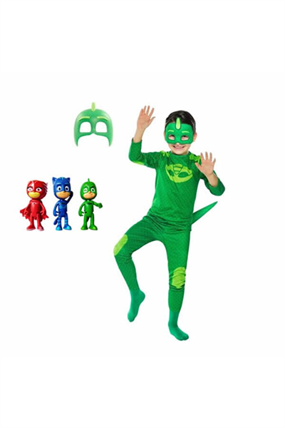 Pj Mask Pija Maskeliler 3lü Mini Figür Oyuncak Ve Gekko Kertenkele Çocuk 2 Maskeli Kostüm Seti