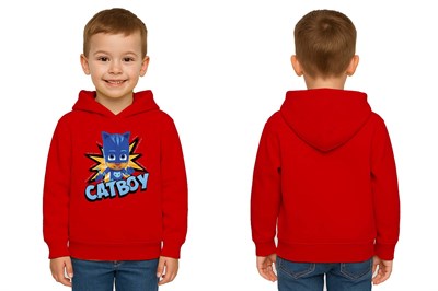 Pj maskeliler Catboy baskılı kapüşonlu pamuklu kumaş çocuk sweatshirt