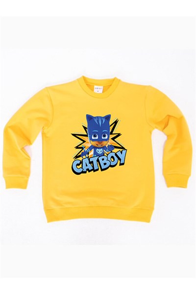 Pj maskeliler Catboy baskılı pamuklu kumaş çocuk sweatshirt