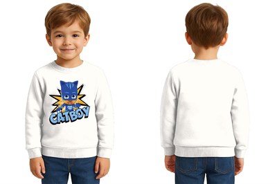 Pj maskeliler Catboy baskılı pamuklu kumaş çocuk sweatshirt