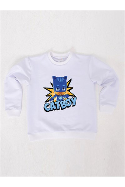 Pj maskeliler Catboy baskılı pamuklu kumaş çocuk sweatshirt