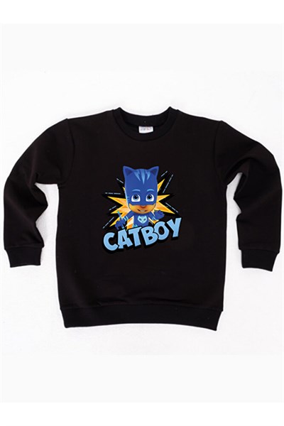 Pj maskeliler Catboy baskılı pamuklu kumaş çocuk sweatshirt