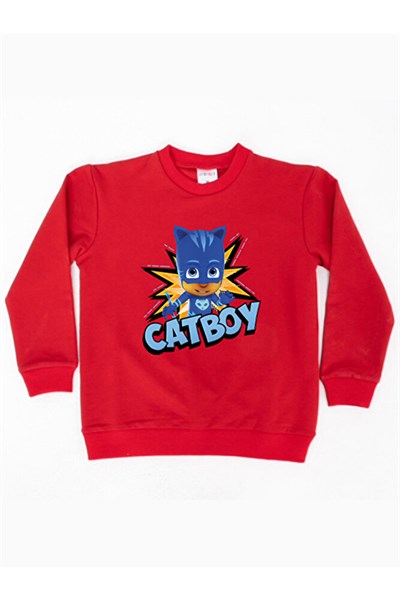 Pj maskeliler Catboy baskılı pamuklu kumaş çocuk sweatshirt