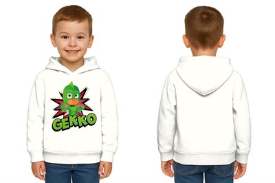 Pj maskeliler Gekko baskılı kapüşonlu pamuklu kumaş çocuk sweatshirt