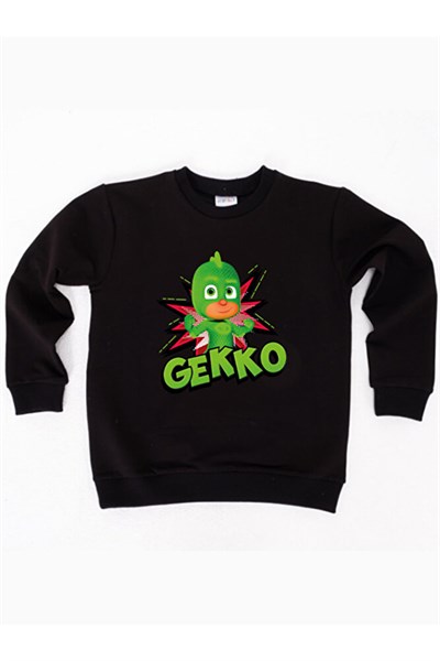 Pj maskeliler Gekko baskılı pamuklu kumaş çocuk sweatshirt