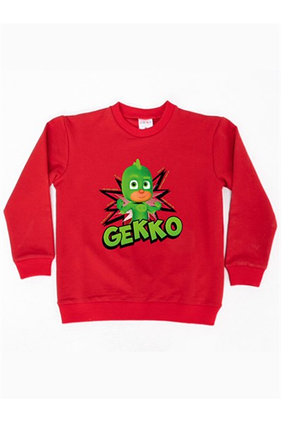 Pj maskeliler Gekko baskılı pamuklu kumaş çocuk sweatshirt