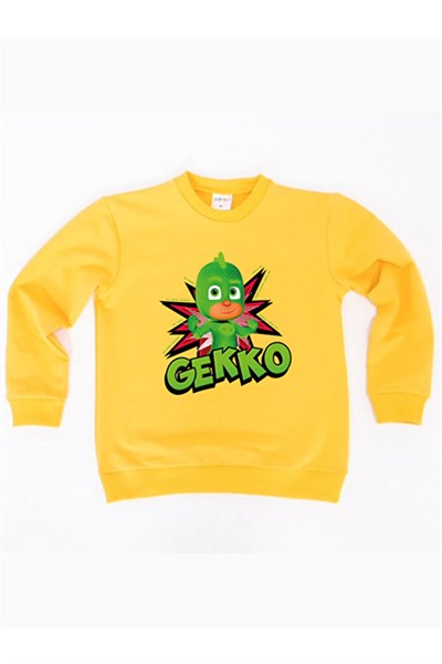 Pj maskeliler Gekko baskılı pamuklu kumaş çocuk sweatshirt