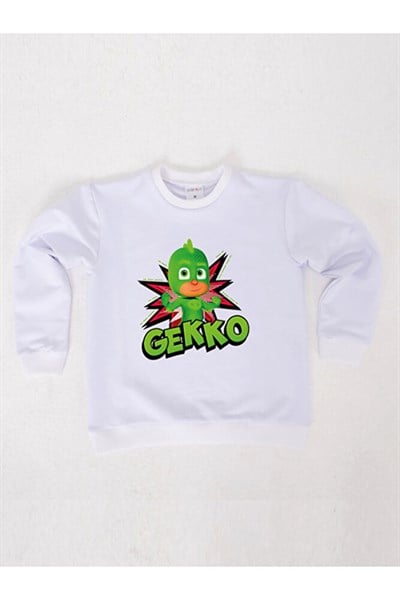 Pj maskeliler Gekko baskılı pamuklu kumaş çocuk sweatshirt