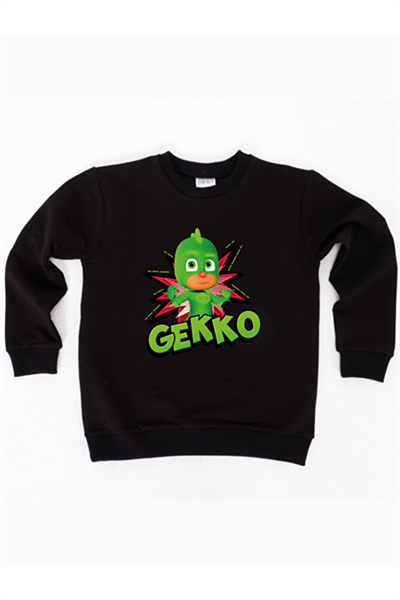Pj maskeliler Gekko baskılı pamuklu kumaş çocuk sweatshirt