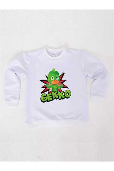 Pj maskeliler Gekko baskılı pamuklu kumaş çocuk sweatshirt