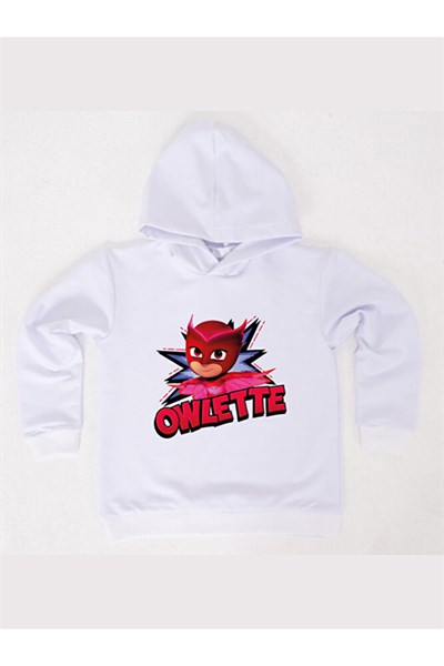Pj maskeliler Owlette baskılı kapüşonlu pamuklu kumaş çocuk sweatshirt
