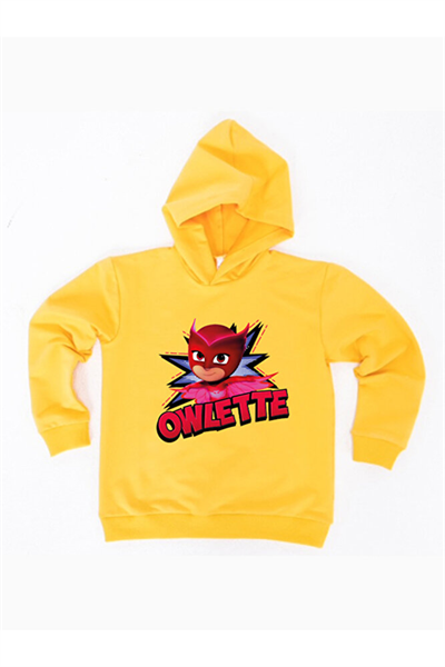 Pj maskeliler Owlette baskılı kapüşonlu pamuklu kumaş çocuk sweatshirt