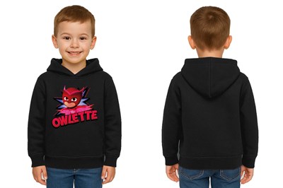 Pj maskeliler Owlette baskılı kapüşonlu pamuklu kumaş çocuk sweatshirt