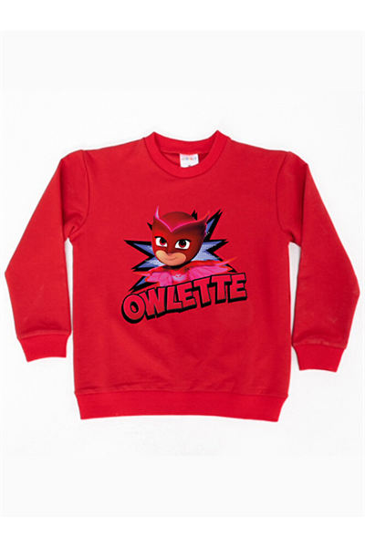 Pj maskeliler Owlette baskılı pamuklu kumaş çocuk sweatshirt