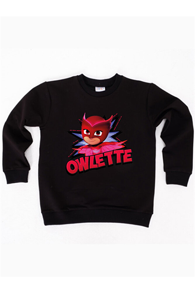 Pj maskeliler Owlette baskılı pamuklu kumaş çocuk sweatshirt
