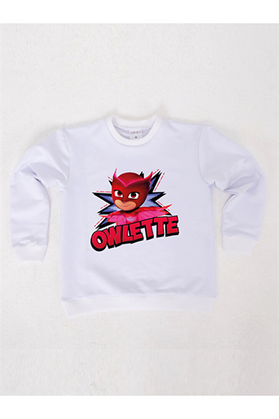 Pj maskeliler Owlette baskılı pamuklu kumaş çocuk sweatshirt