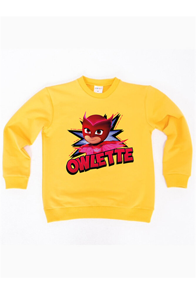 Pj maskeliler Owlette baskılı pamuklu kumaş çocuk sweatshirt