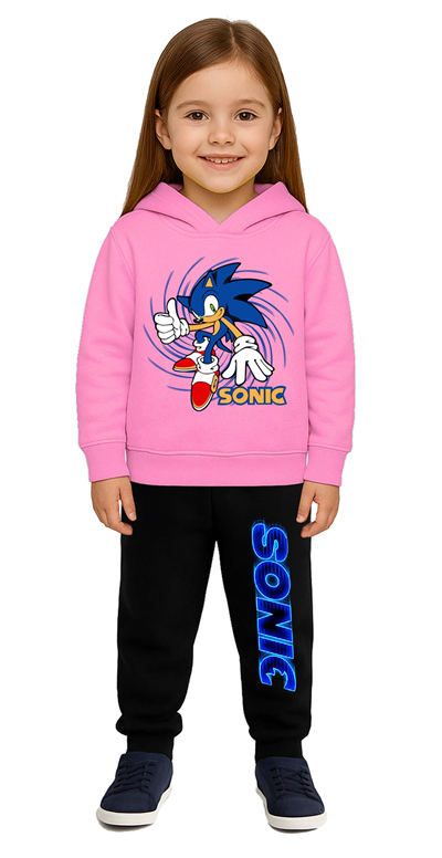 Sonic Baskılı Çocuk Eşofman Takımı 3 İplik Şardonlu Pamuklu Kumaş Kapüşonlu