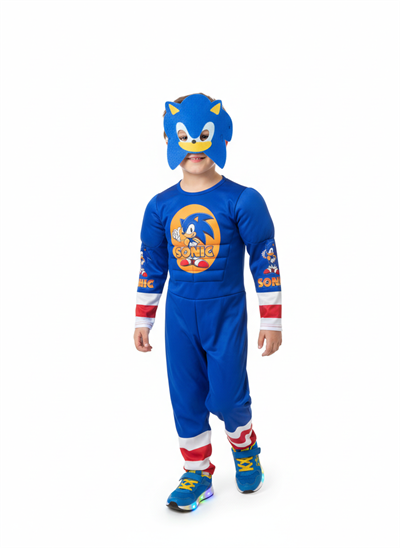 Sonic Kaslı Süper Kahraman Kostüm Maskeli  Sonic Çocuk Kostüm Kaslı kostüm