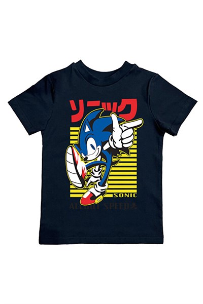 Sonic kirpi baskılı pamuklu penye kumaş yazlık çocuk tişört